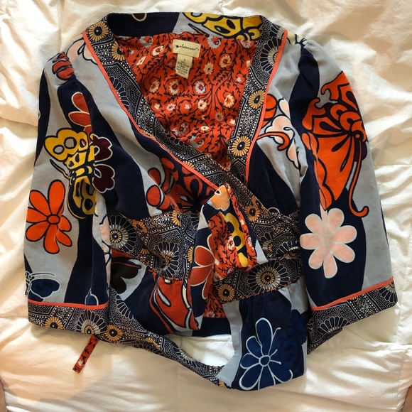 Elevenses Anthropologie 2 Tokyo Calling Floral Retro Velvet Kimono Wrap Jacket - Picture 3 of 6